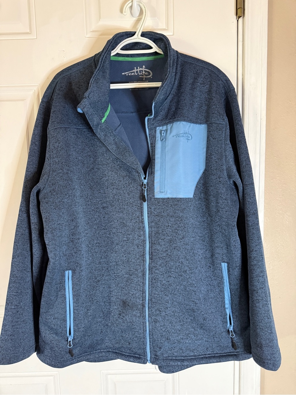 Reel Life Men's Heathered Navy Full-Zip Jacket with Light Blue Accents